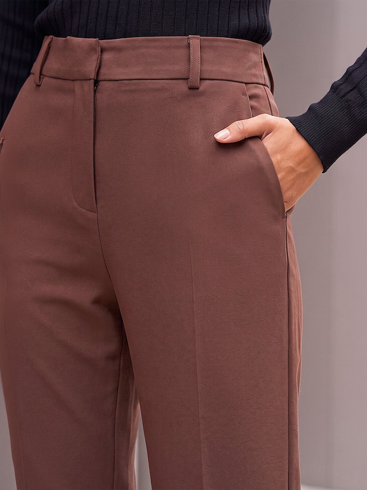 Roman Brown Short Bootcut Stretch Trousers - Image 4 of 4 Roman Brown Short Bootcut Stretch Trousers - Image 4 of 4