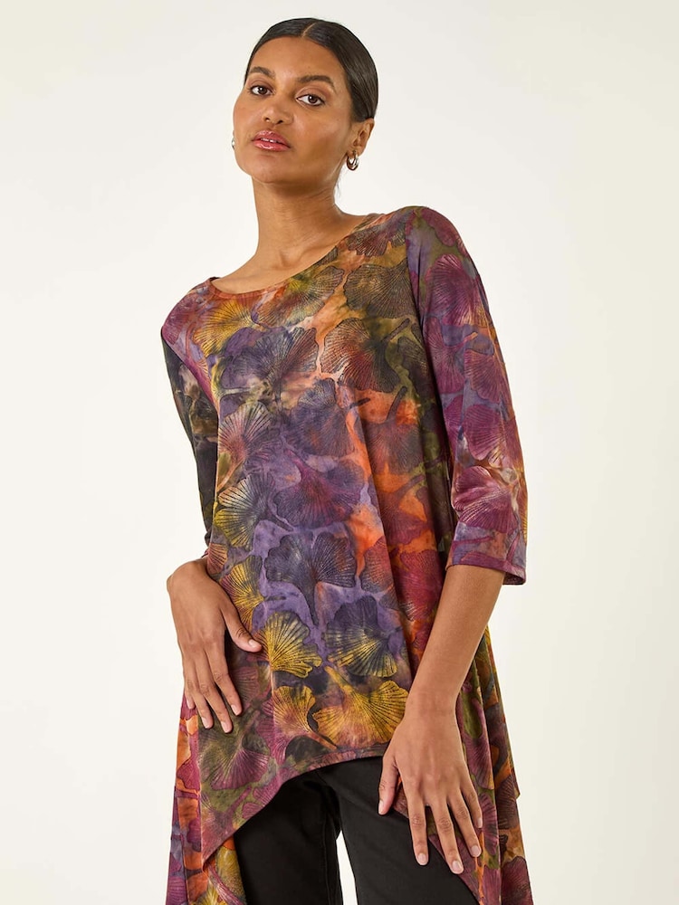 Roman Brown Textured Print Hanky Hem Blouse - Image 1 of 5 Roman Brown Textured Print Hanky Hem Blouse - Image 1 of 5