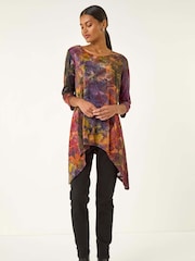 Roman Brown Textured Print Hanky Hem Blouse - Image 2 of 5