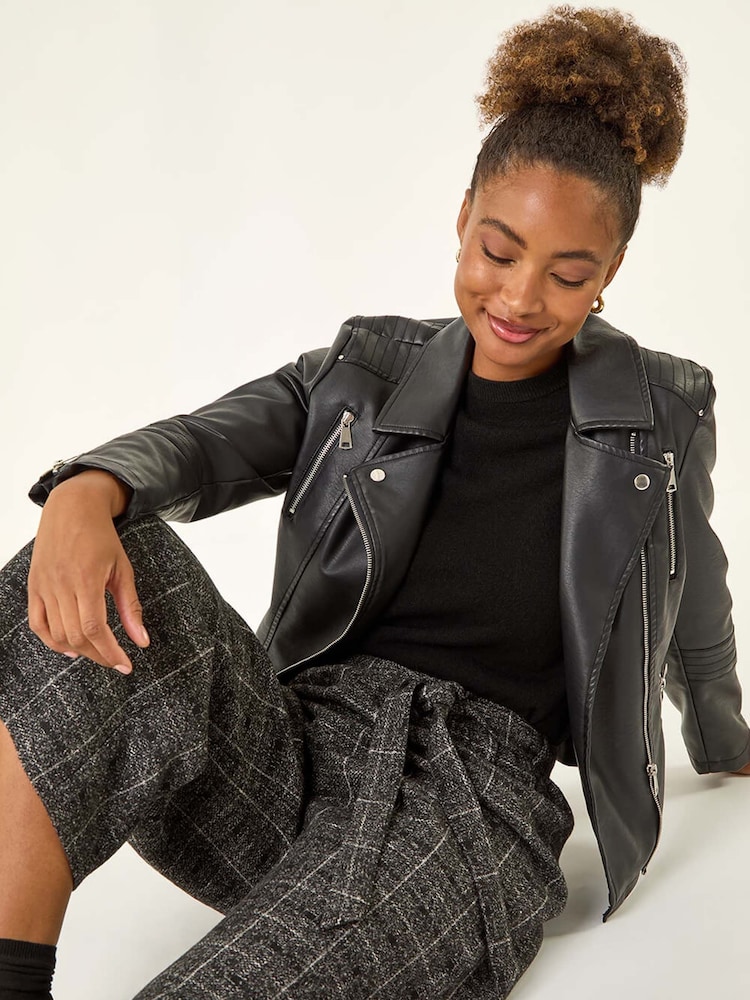 Roman Charcoal Belted Check Culotte Trousers - Image 1 of 5 Roman Charcoal Belted Check Culotte Trousers - Image 1 of 5