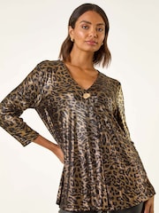 Roman Metallic Animal Print Tunic Top - Image 1 of 5