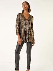 Roman Metallic Animal Print Tunic Top - Image 2 of 5