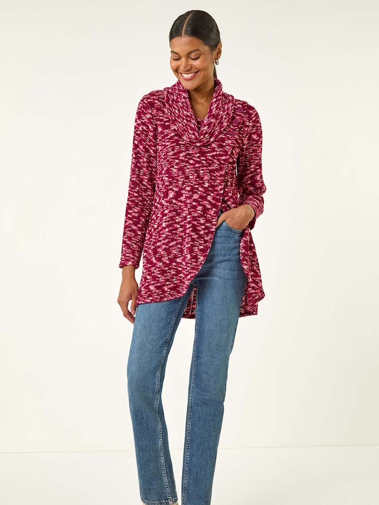 Roman Red Chenille Cowl Neck Tunic Top - Image 1 of 5 Roman Red Chenille Cowl Neck Tunic Top - Image 1 of 5