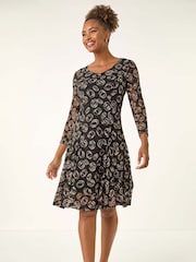 Roman Black Geo Print Lace Stretch Dress - Image 1 of 5