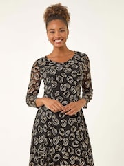 Roman Black Geo Print Lace Stretch Dress - Image 2 of 5