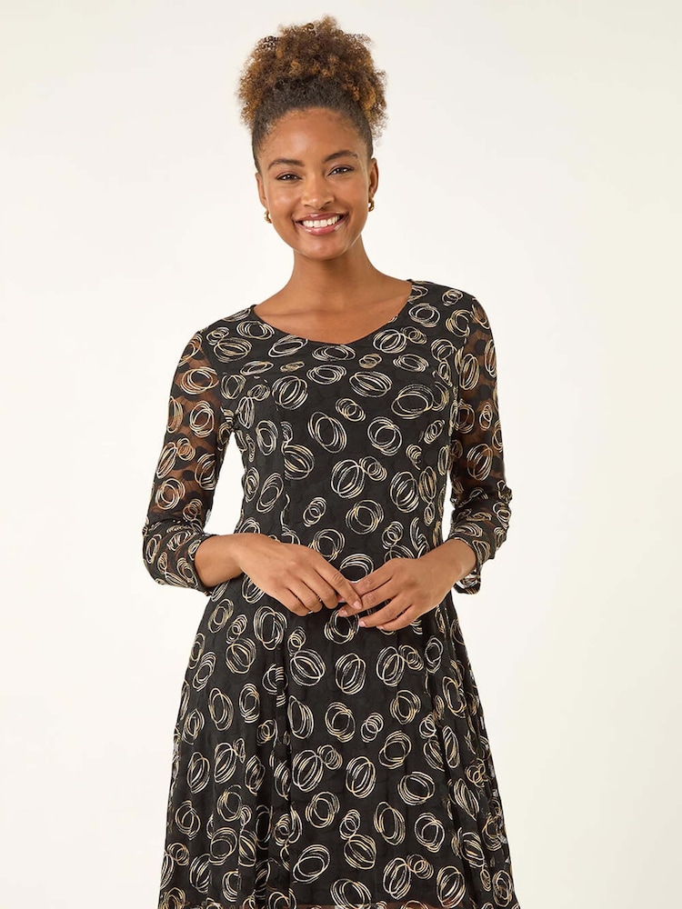 Roman Black Geo Print Lace Stretch Dress - Image 2 of 5