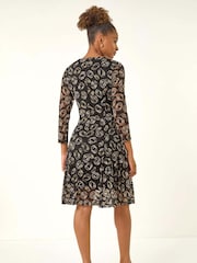 Roman Black Geo Print Lace Stretch Dress - Image 3 of 5