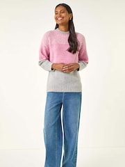 Roman Pink Colour Block Knit Jumper - Image 1 of 5