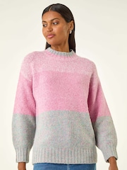 Roman Pink Colour Block Knit Jumper - Image 3 of 5