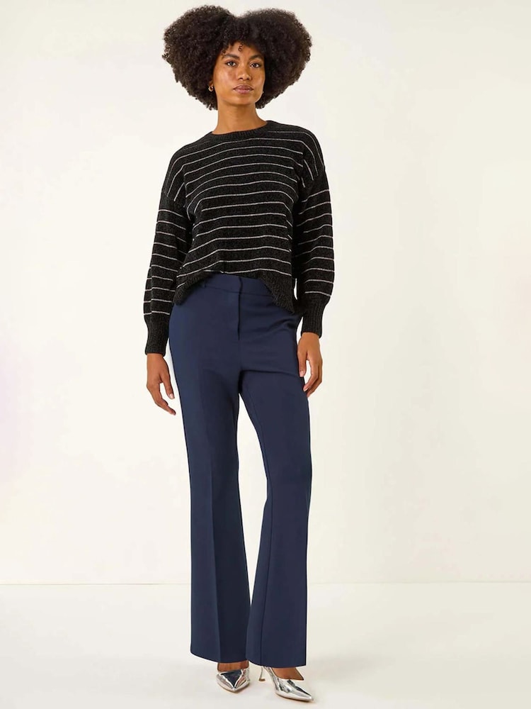 Roman Blue Short Bootcut Stretch Trousers - Image 1 of 5 Roman Blue Short Bootcut Stretch Trousers - Image 1 of 5