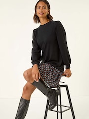 Roman Black Geometric Mix Print Mini Dress - Image 1 of 5