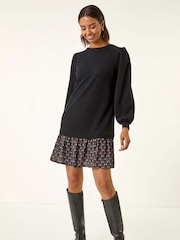 Roman Black Geometric Mix Print Mini Dress - Image 2 of 5