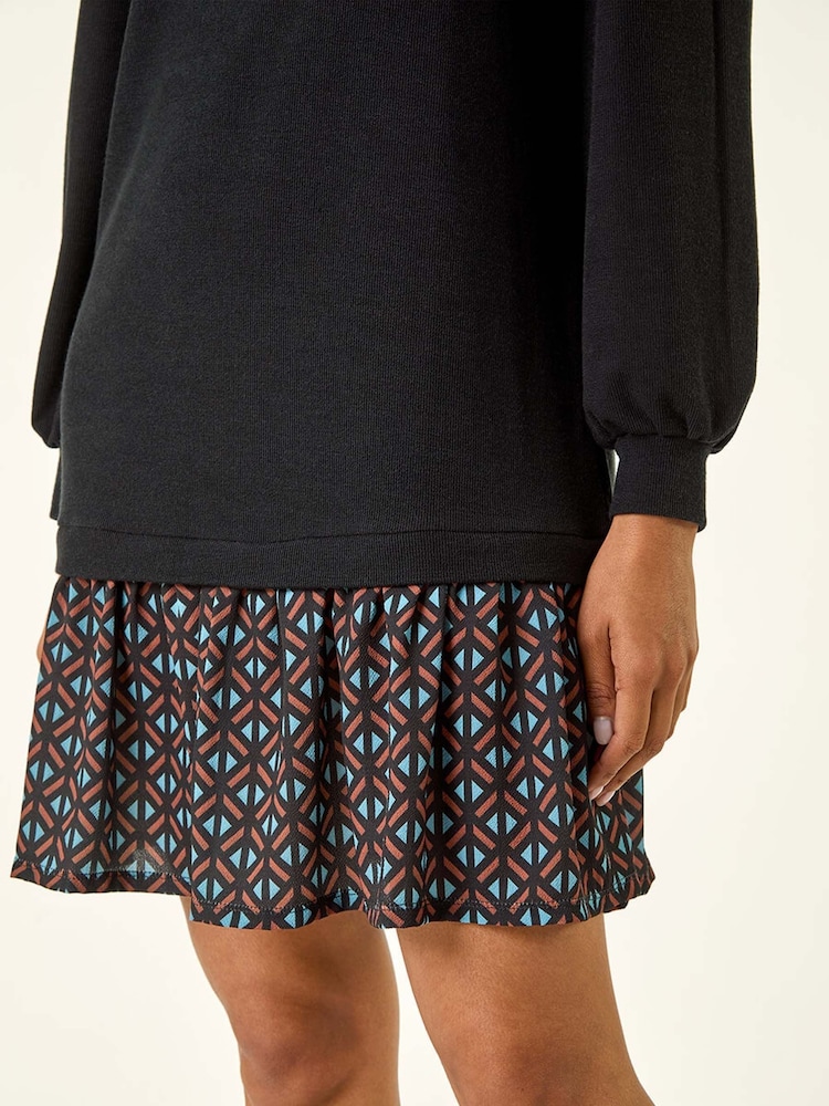 Roman Black Geometric Mix Print Mini Dress - Image 5 of 5 Roman Black Geometric Mix Print Mini Dress - Image 5 of 5