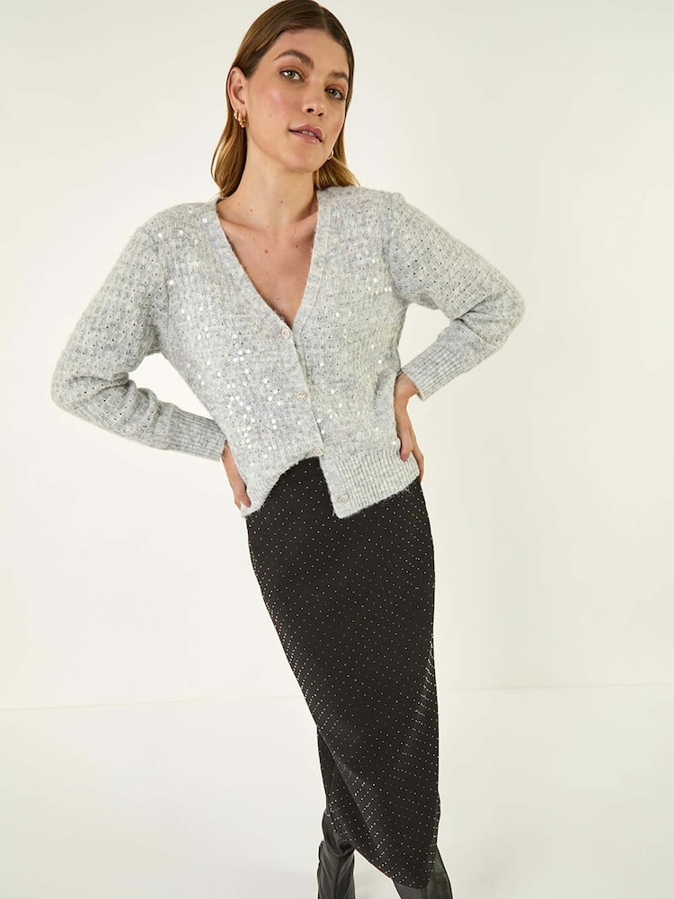 Roman Black Diamante Stretch Pencil Midi Skirt - Image 1 of 5 Roman Black Diamante Stretch Pencil Midi Skirt - Image 1 of 5