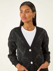 Roman Black Longline Tinsel Knit Cardigan - Image 1 of 5