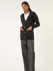 Roman Black Longline Tinsel Knit Cardigan - Image 4 of 5