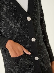 Roman Black Longline Tinsel Knit Cardigan - Image 5 of 5