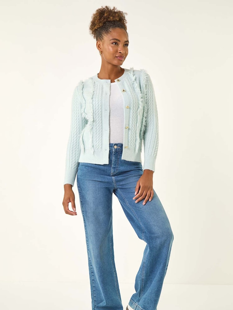Roman Blue Fringe Knit Cardigan - Image 5 of 5 Roman Blue Fringe Knit Cardigan - Image 5 of 5