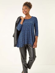 Roman Blue Spot Print Tunic Stretch Top - Image 2 of 5