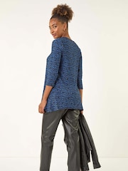 Roman Blue Spot Print Tunic Stretch Top - Image 3 of 5