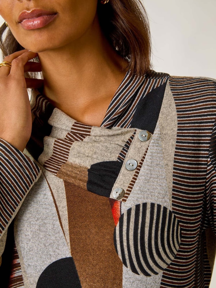 Roman Brown Abstract Print Snit Tunic Top - Image 5 of 5