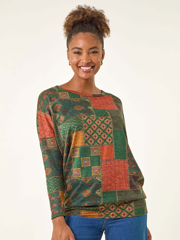 Roman Green Patchwork Print Snit T-Shirt - Image 1 of 5