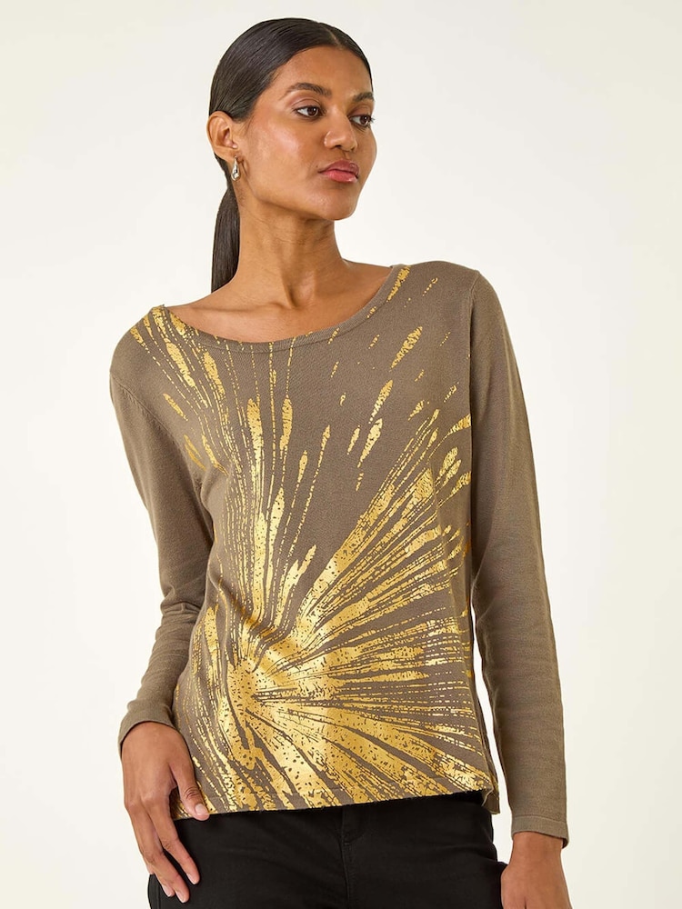 Roman Green Metallic Foil Print Knit Jumper - Image 1 of 5