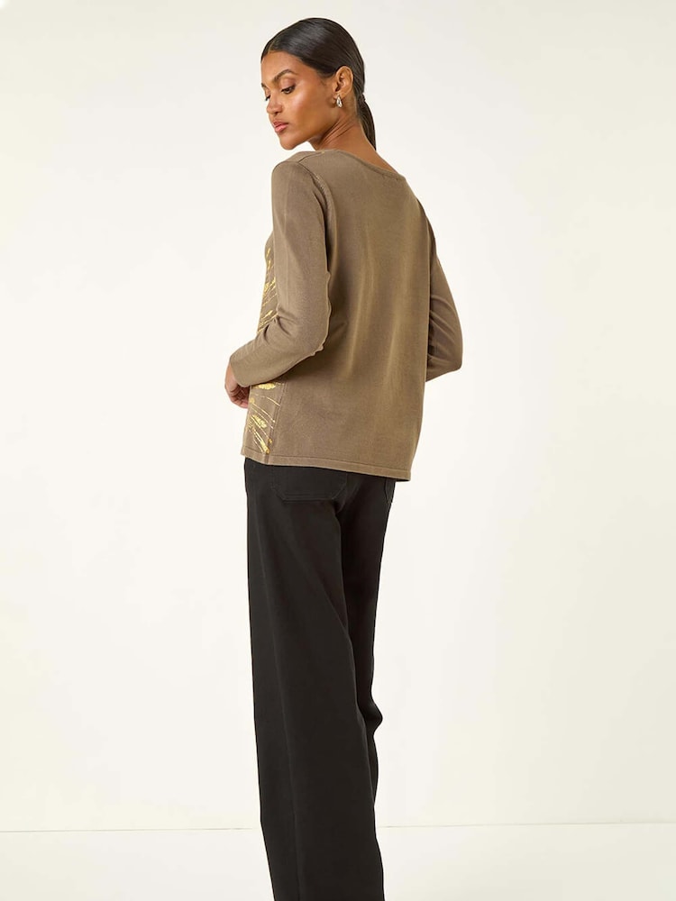 Roman Green Metallic Foil Print Knit Jumper - Image 2 of 5 Roman Green Metallic Foil Print Knit Jumper - Image 2 of 5