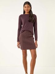 Roman Brown Cable Knitted Elastic Waist Skirt - Image 2 of 5