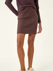 Roman Brown Cable Knitted Elastic Waist Skirt - Image 3 of 5