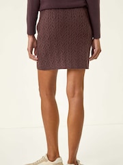 Roman Brown Cable Knitted Elastic Waist Skirt - Image 4 of 5