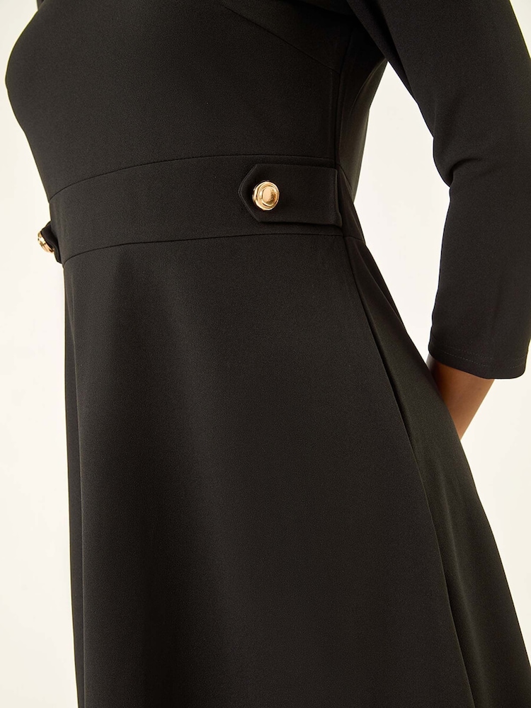 Roman Black V-Neck Buttoned Stretch Dress - Image 5 of 5 Roman Black V-Neck Buttoned Stretch Dress - Image 5 of 5