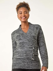 Roman Grey Longline Buttoned Knit Jumper - Image 2 of 5