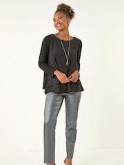 Roman Black Chiffon Overlay Necklace Tunic Top - Image 2 of 5