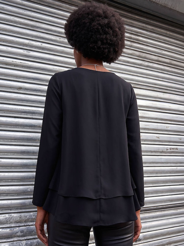 Roman Black Chiffon Overlay Necklace Tunic Top - Image 4 of 4