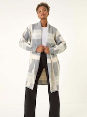 Roman Grey Check Longline Pocket Cardigan - Image 2 of 5