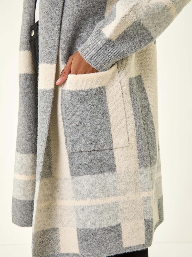 Roman Grey Check Longline Pocket Cardigan - Image 5 of 5 Roman Grey Check Longline Pocket Cardigan - Image 5 of 5