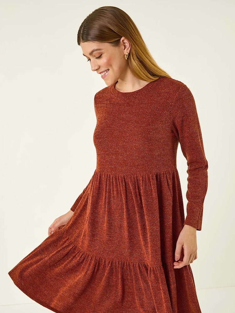 Castanho - Vestido Roman texturizado com babados - Imagem 1 de 5