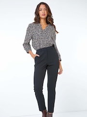 Roman Black Tapered Short Stretch Trousers - Image 1 of 4