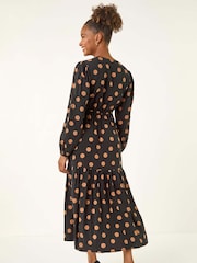 Roman Black Polka Dot Stretch Midi Dress - Image 3 of 5