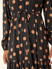 Roman Black Polka Dot Stretch Midi Dress - Image 5 of 5