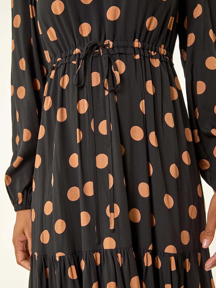 Roman Black Polka Dot Stretch Midi Dress - Image 5 of 5 Roman Black Polka Dot Stretch Midi Dress - Image 5 of 5