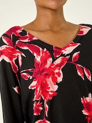 Roman Black Floral Print V-Neck Knit Top - Image 5 of 5