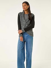 Roman Grey Textured Knit Wrap Cardigan - Image 1 of 5