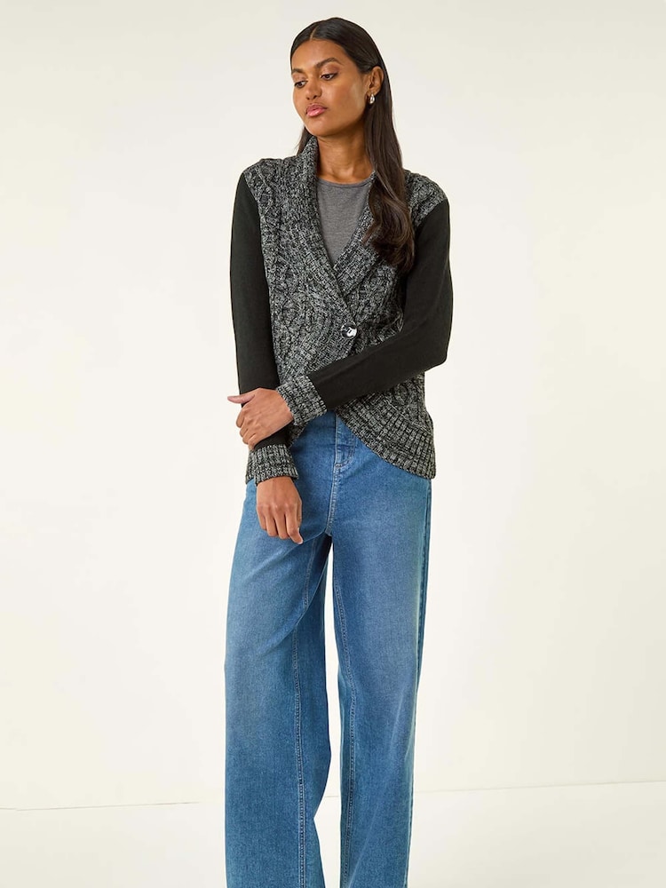 Roman Grey Textured Knit Wrap Cardigan - Image 1 of 5