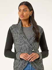 Roman Grey Textured Knit Wrap Cardigan - Image 3 of 5