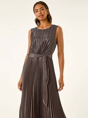 Roman Brown Metallic Pleated Midi Dress - Image 2 of 5