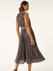 Roman Brown Metallic Pleated Midi Dress - Image 3 of 5