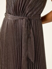 Roman Brown Metallic Pleated Midi Dress - Image 5 of 5
