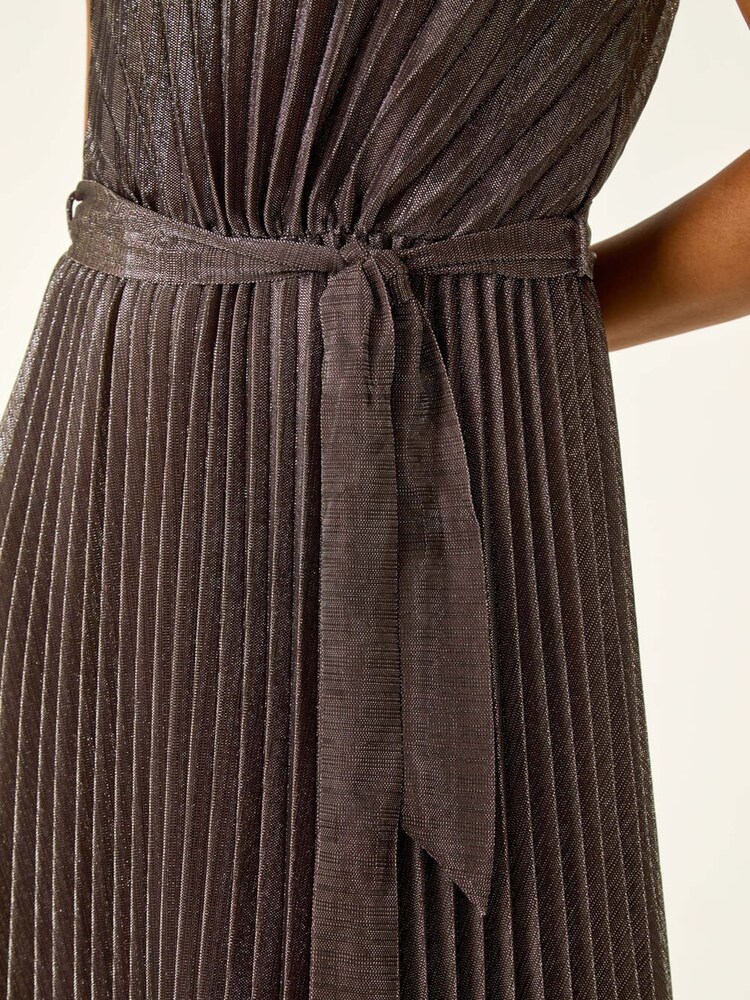 Roman Brown Metallic Pleated Midi Dress - Image 5 of 5 Roman Brown Metallic Pleated Midi Dress - Image 5 of 5